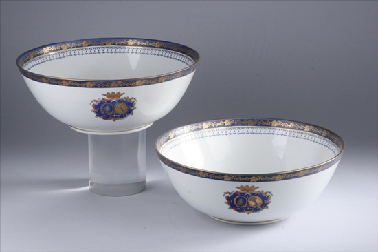 Appraisal: PAIR CONTINENTAL PORCELAIN ARMORIAL PUNCH BOWLS late th-early th century