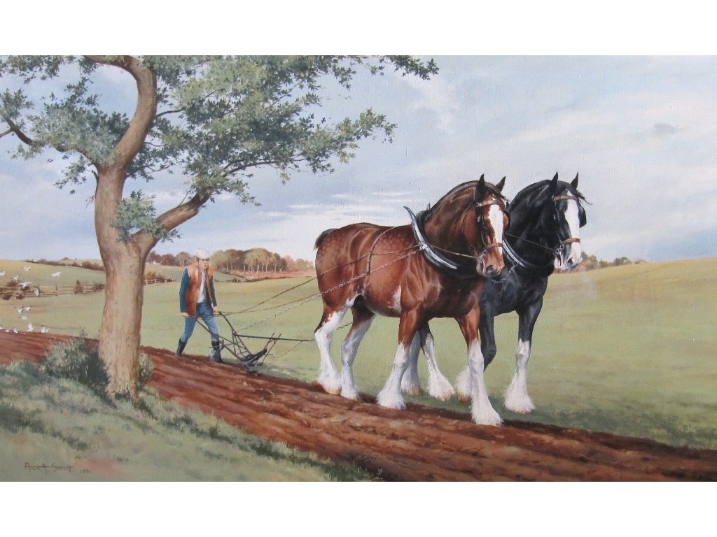 Appraisal: PETER A SMITH b Oil on canvas 'Ploughing' signed and