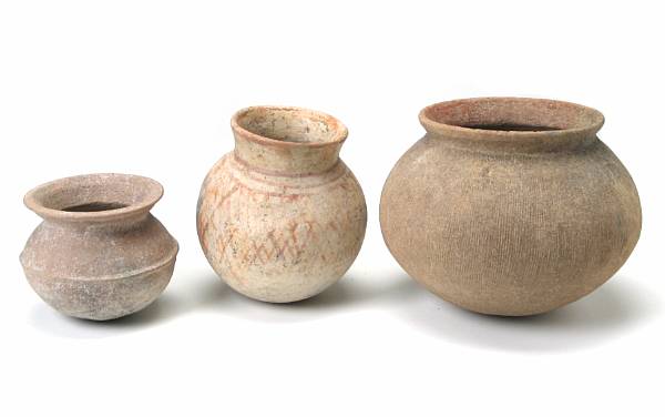 Appraisal: A group of three Asian early style pottery jars together