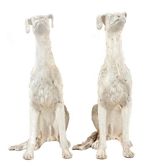 Appraisal: A Pair of Painted Ceramic Salukis Height inches A Pair