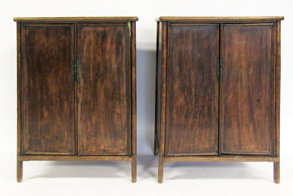 Appraisal: Pair of Huanghuali and Hardwood Cabinets Round Corner Cabinets Yuanjiaogui