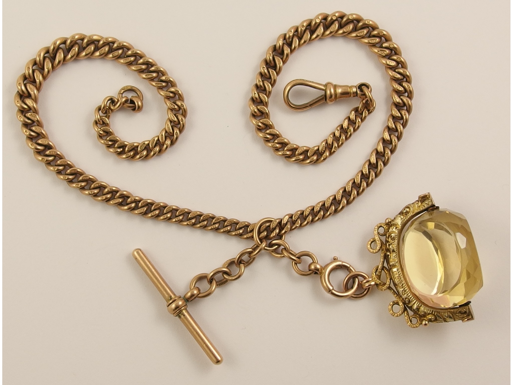 Appraisal: A ct fob chain with a ct large citrine fob