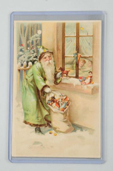 Appraisal: Hold-to-Light Santa Postcard Postcard depicts Santa in a green robe