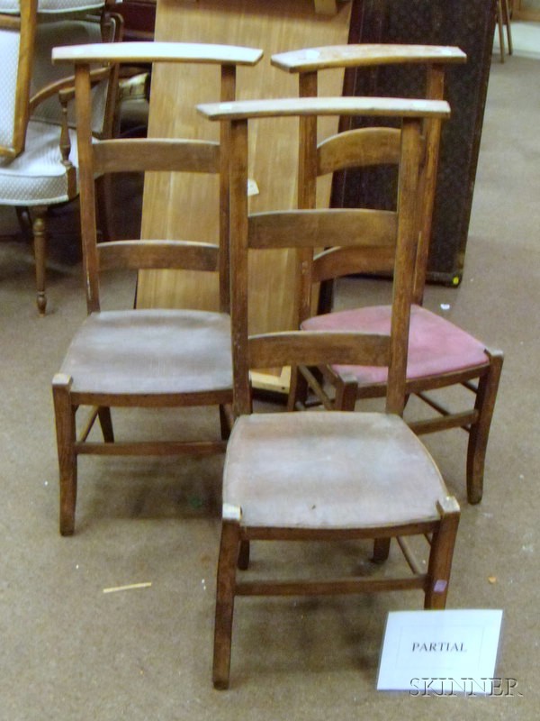 Appraisal: Set of Six Provincial Belgian Beechwood Slat-back Cathedral Chairs with