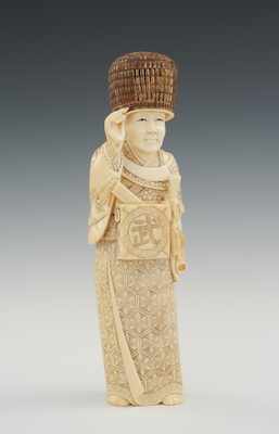 Appraisal: Carved Ivory Figure of Komusou Monk A Komusou monk revealing