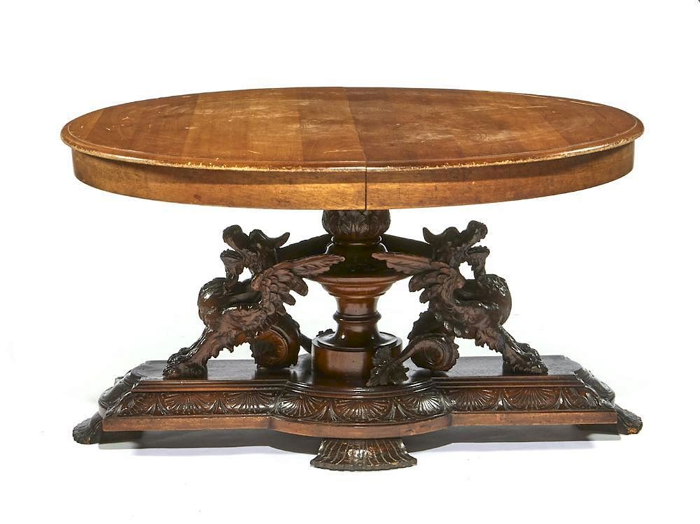 Appraisal: Victorian carved mahogany griffin table base w top Victorian carved