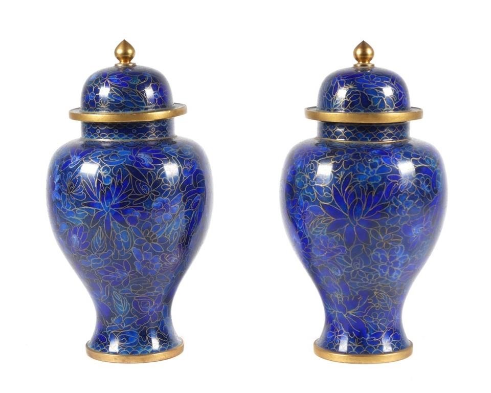 Appraisal: Pair of Chinese cloisonne ginger jars having a baluster shape