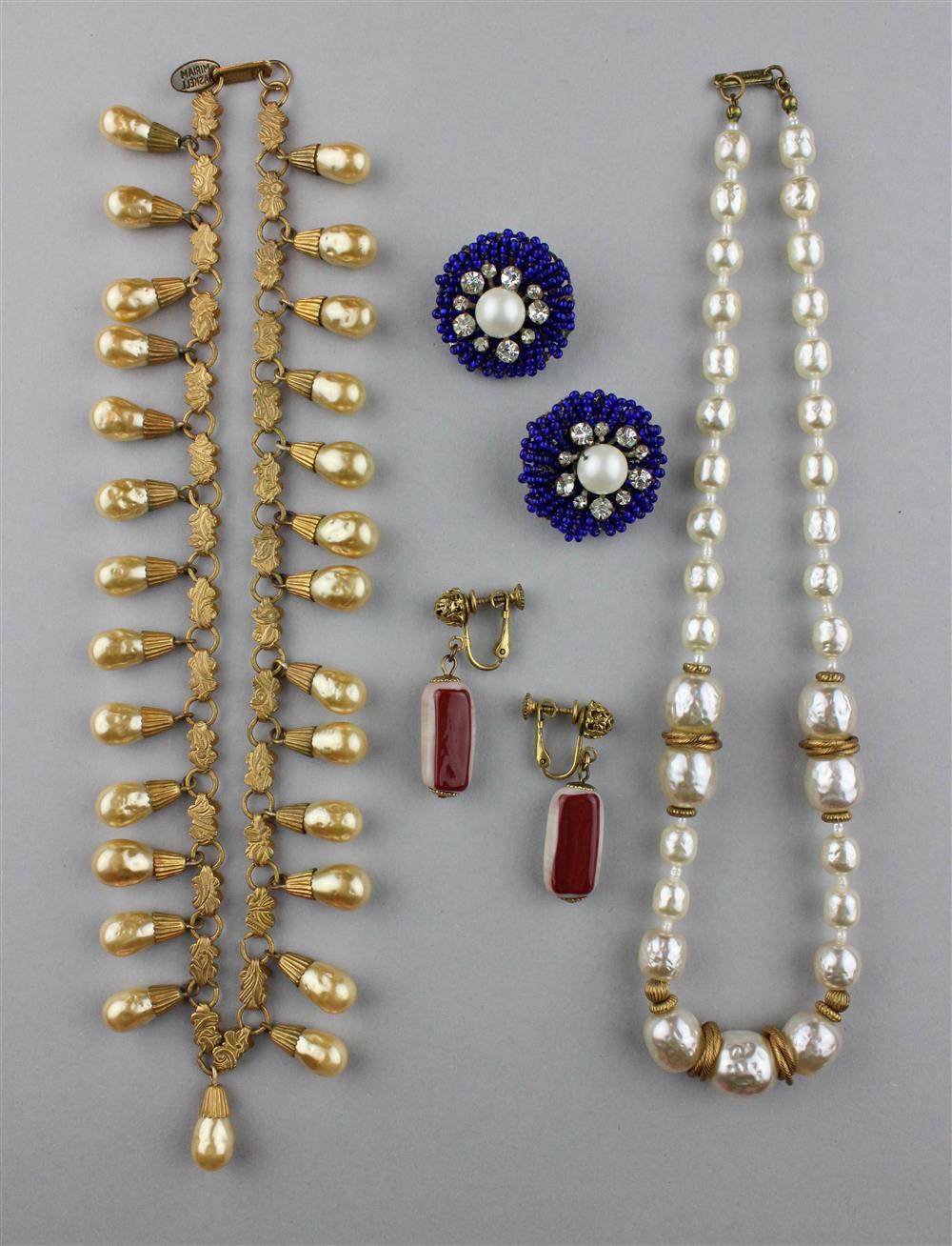 Appraisal: TWO MIRIAM HASKELL NECKLACES AND TWO PAIR OF MIRIAM HASKELL