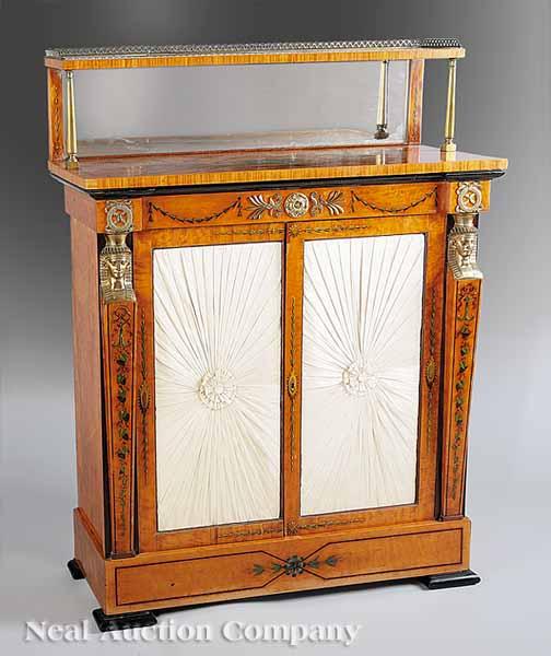 Appraisal: An Edwardian Paint-Decorated and Bronze-Mounted Satinwood Chiffonnier late th c