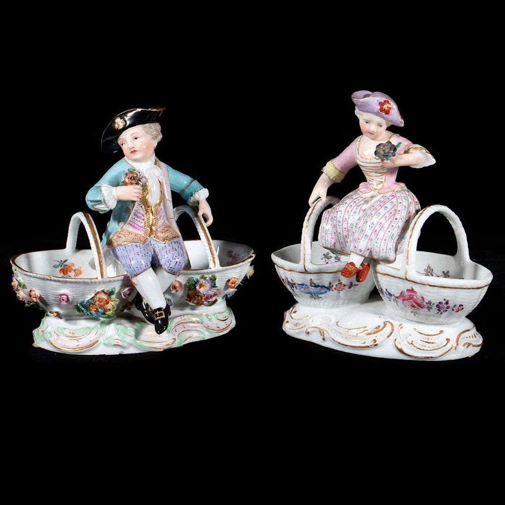 Appraisal: Meissen Figural Open Salts Modelled as a young gallant and