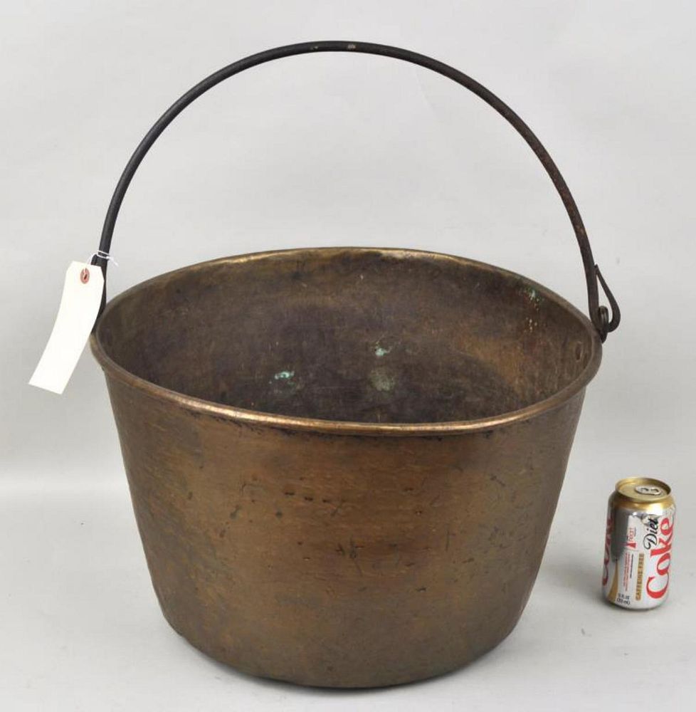 Appraisal: Large Brass Bucket Iron Swing Handle with hand forged handle