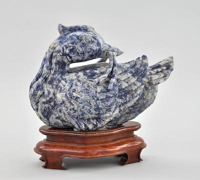 Appraisal: A Large Carved Sodalite Figure of a Duck Carved sodalite