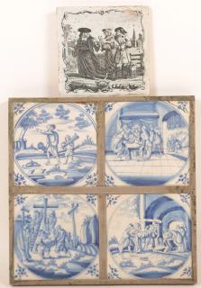 Appraisal: Delft Blue White Tiles w Religious Designs Four th Century