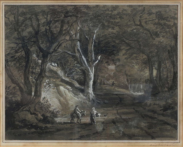 Appraisal: TH TH CENTURY ENGLISH SCHOOLA woodland path with figures watercolour