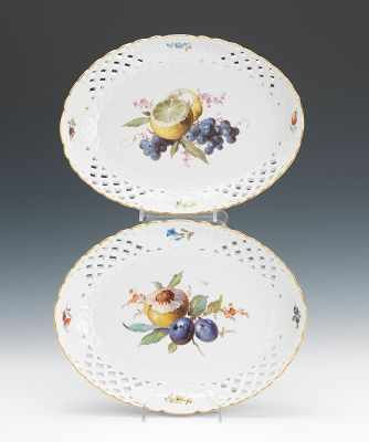 Appraisal: Two Meissen Pierced Oval Fruit Bowls Oval porcelain bowls with