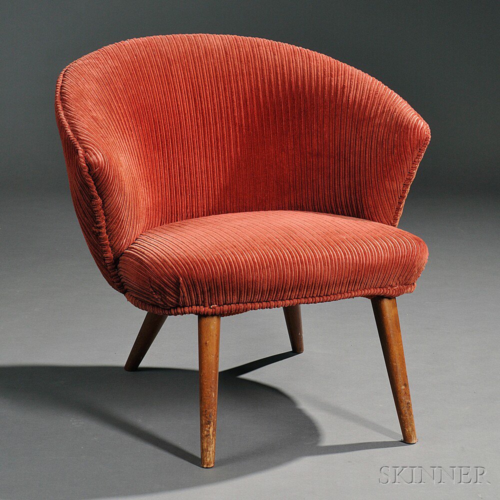 Appraisal: Scandinavian Design Lounge Chair Wood corduroy Denmark c s Orange