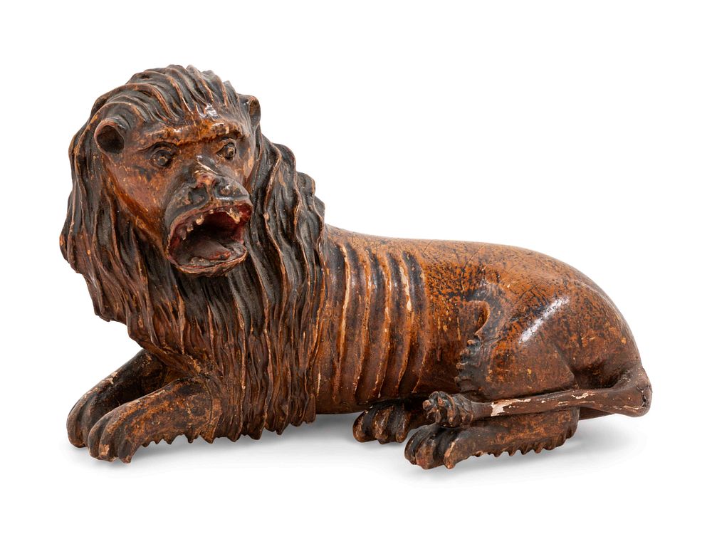 Appraisal: A Carved Wood Figure of a Lion A Carved Wood