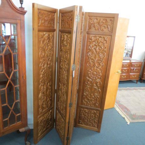 Appraisal: Carved Wooden Screen four panel rococo design ' tall