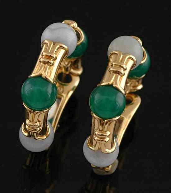 Appraisal: A pair of chrysoprase and agate earrings by Bvlgari Each