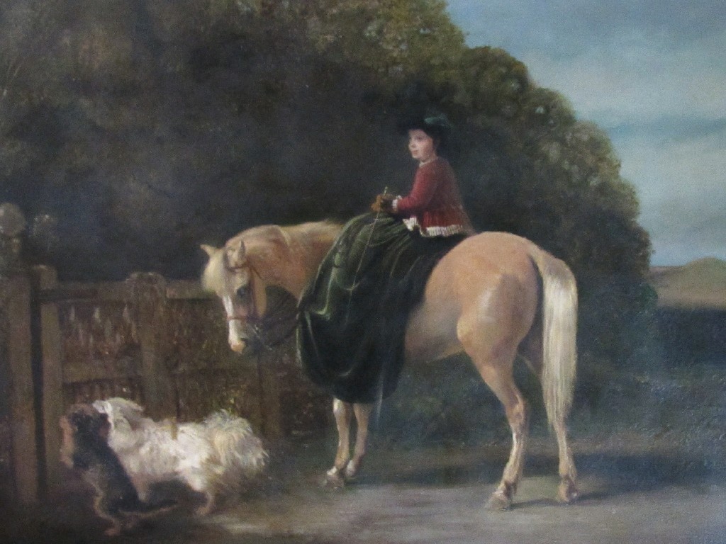 Appraisal: ENGLISH SCHOOL TH CENTURY GIRL ON A PONY AND DOGS