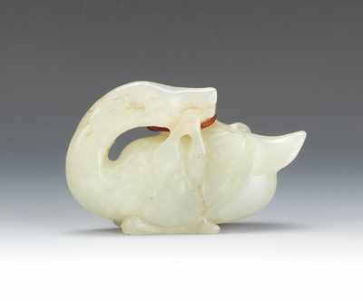 Appraisal: A Carved Jade Duck Seated duck in celadon white color