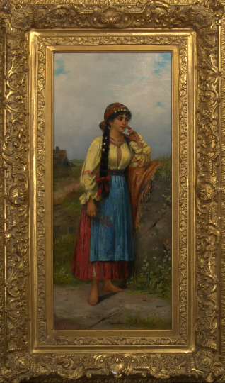 Appraisal: Emile Eisman-Semenowsky Polish French - Gypsy Girl Holding Flowers oil