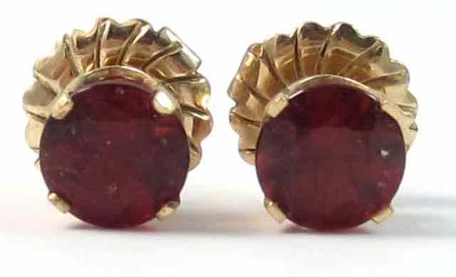 Appraisal: PAIR OF GARNET EAR STUDS each k yellow gold set