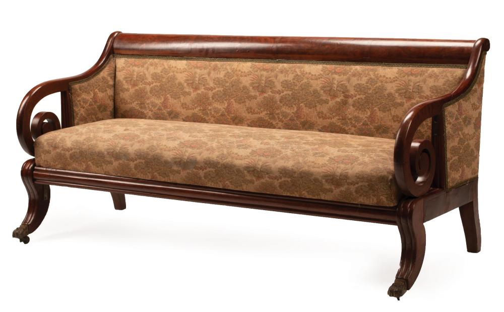 Appraisal: American Late Classical Mahogany Sofa mid- th c downswept scroll