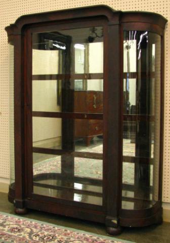 Appraisal: Antique Mahogany Curved Glass China Cabinet with flat glass hinged