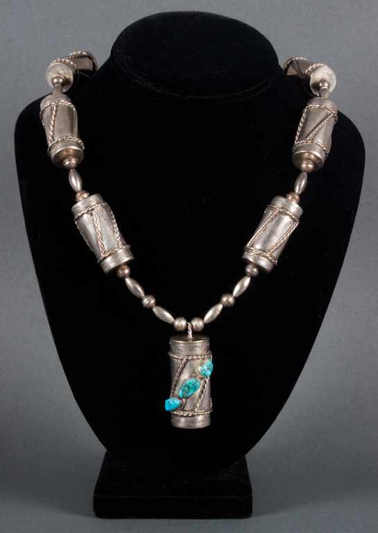 Appraisal: Silver and turquoise necklace marked ''C W '' in length