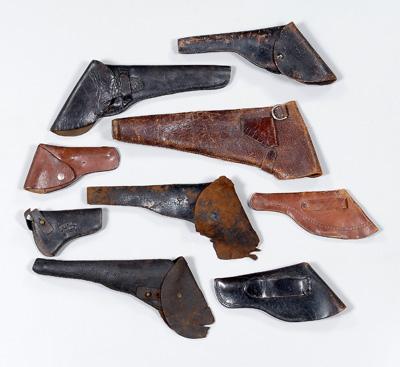 Appraisal: Nine assorted leather flap holsters including one marked quot Navy