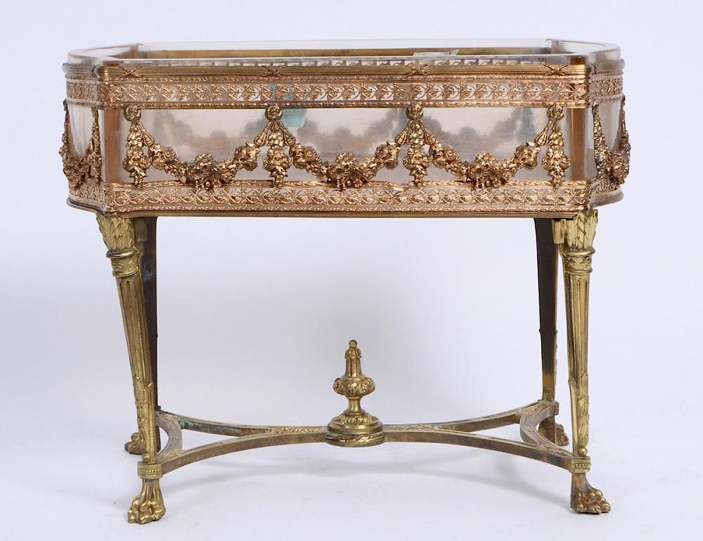 Appraisal: LOUIS XVI STYLE GLASS GILT BRONZE CENTERPIECE Late th Century