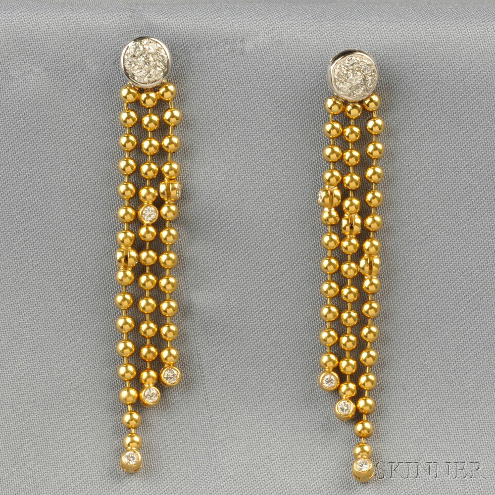 Appraisal: kt Gold and Diamond Earpendants each top pave-set with full-cut