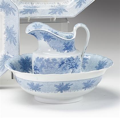 Appraisal: Historical medium blue transferware pitcher and washbowl william ridgway son