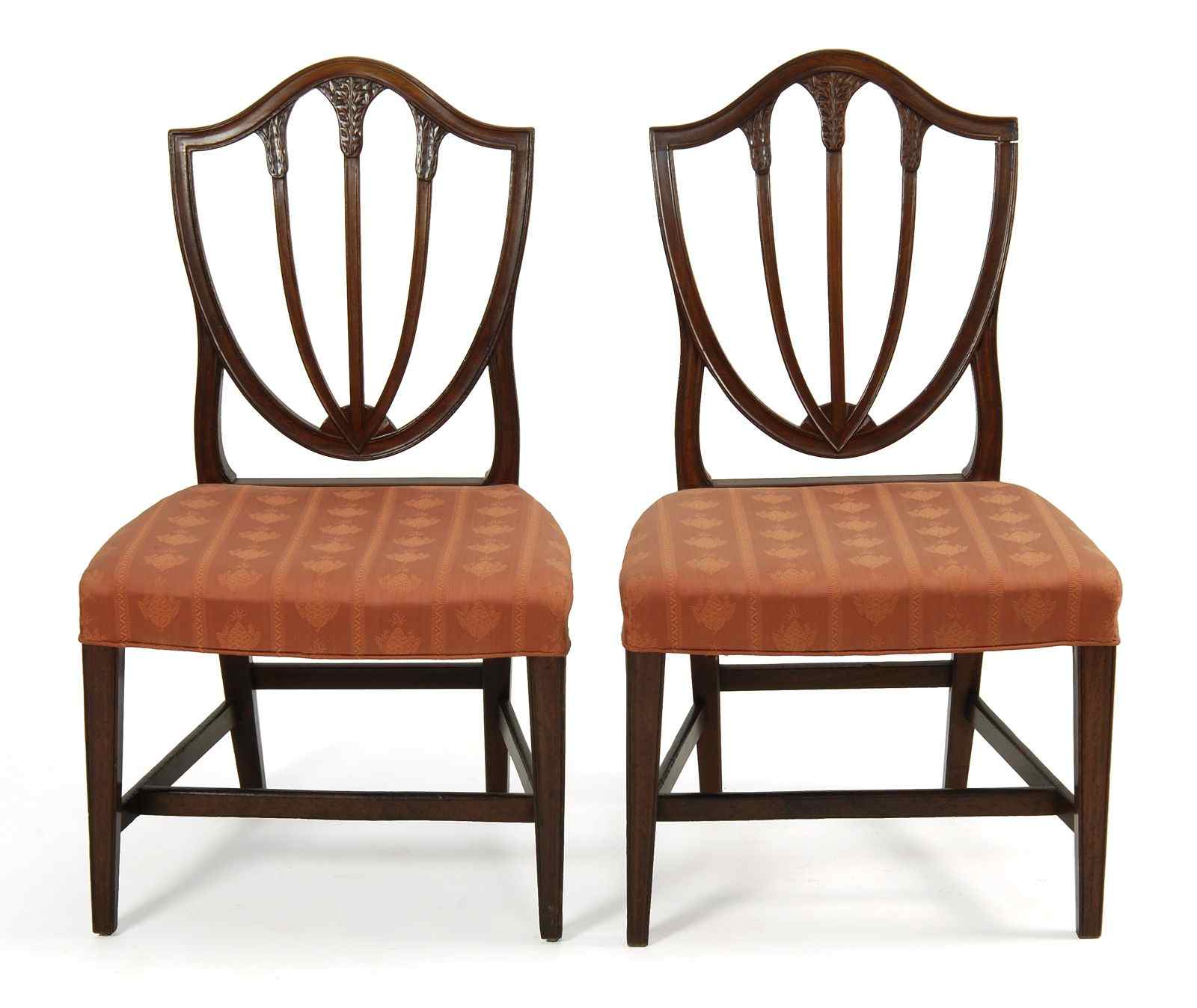 Appraisal: PAIR OF ANTIQUE AMERICAN HEPPLEWHITE SHIELD-BACK SIDE CHAIRSCirca In mahogany