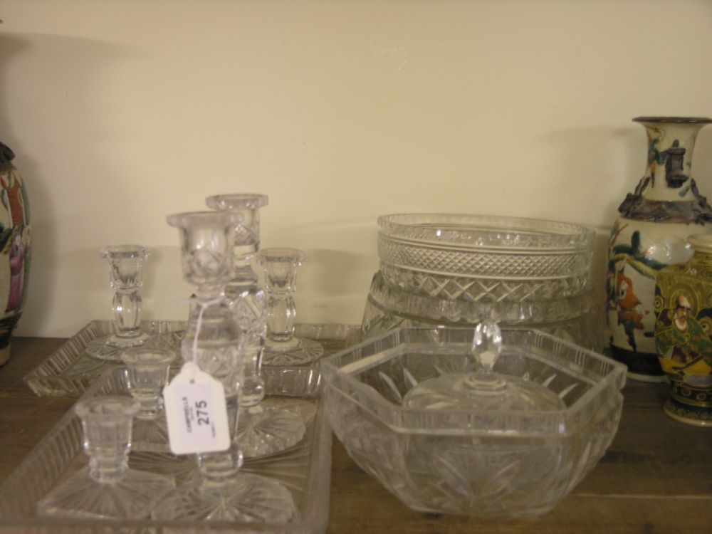 Appraisal: Two cut glass dressing sets and three cut glass fruit