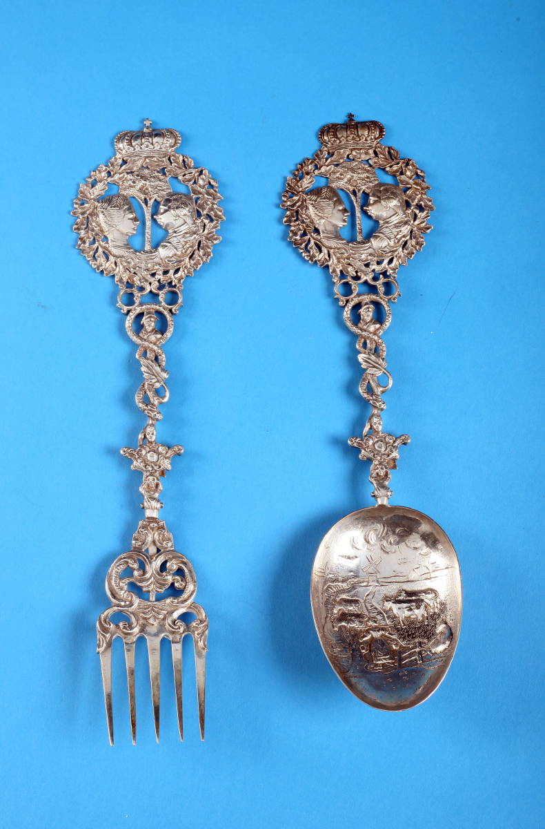 Appraisal: DUTCH SILVER SERVING FORK AND SPOON MAKER quot S MARK