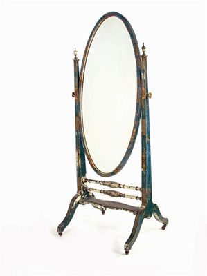 Appraisal: A chinoiserie decorated cheval mirror the oval bevelled edge to