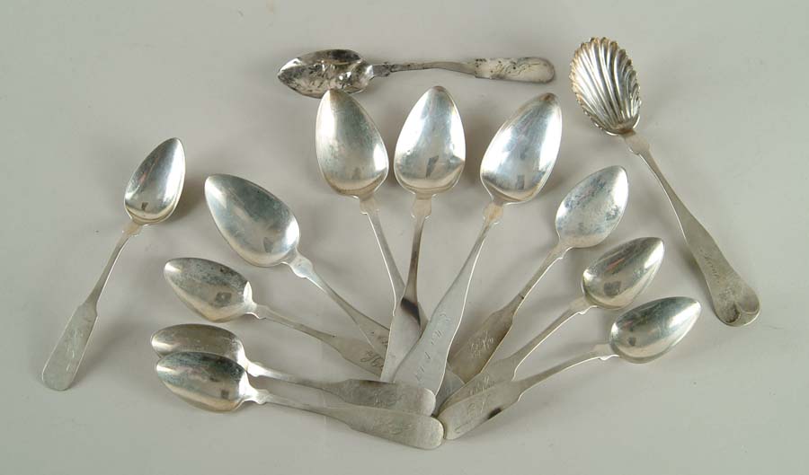 Appraisal: MISCELLANEOUS LOT OF THIRTEEN COIN SILVER SPOONS All American makers