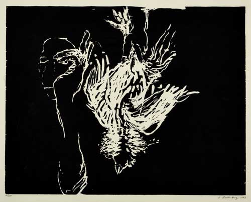 Appraisal: SUSAN ROTHENBERG Dead Rooster Woodcut on Japan paper x mm