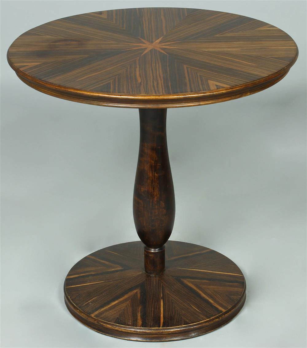 Appraisal: INLAID EXOTIC WOOD CIRCULAR SIDE TABLE ESTATE OF TOM CLANCY