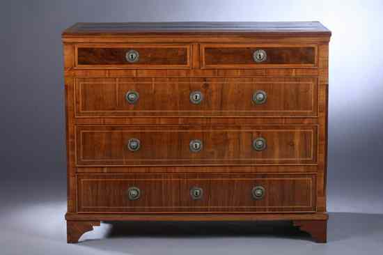 Appraisal: ITALIAN NEOCLASSICAL WALNUT INLAID CHEST-OF-DRAWERS th century having restorations Two