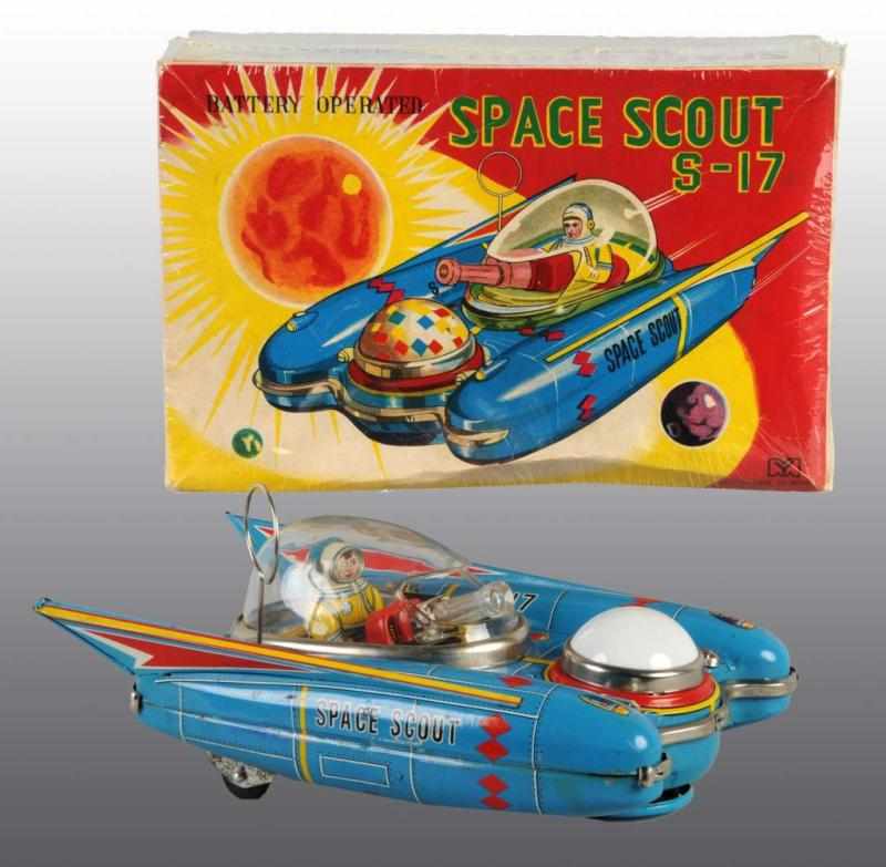 Appraisal: Tin Space Scout S- Battery-Operated Toy Description Japanese Working Original