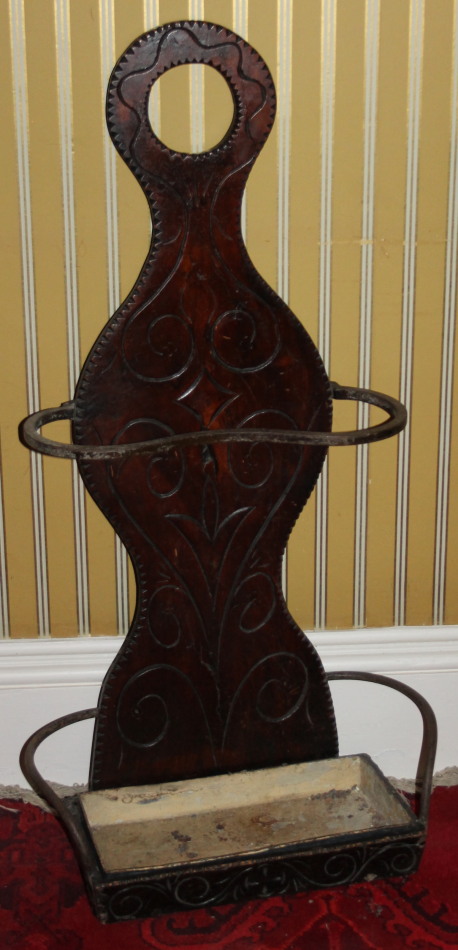 Appraisal: A mahogany umbrella stand carved with scrolls etc with a