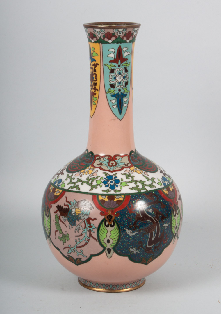 Appraisal: Japanese cloisonne enamel bottle vase early th century with phoenix