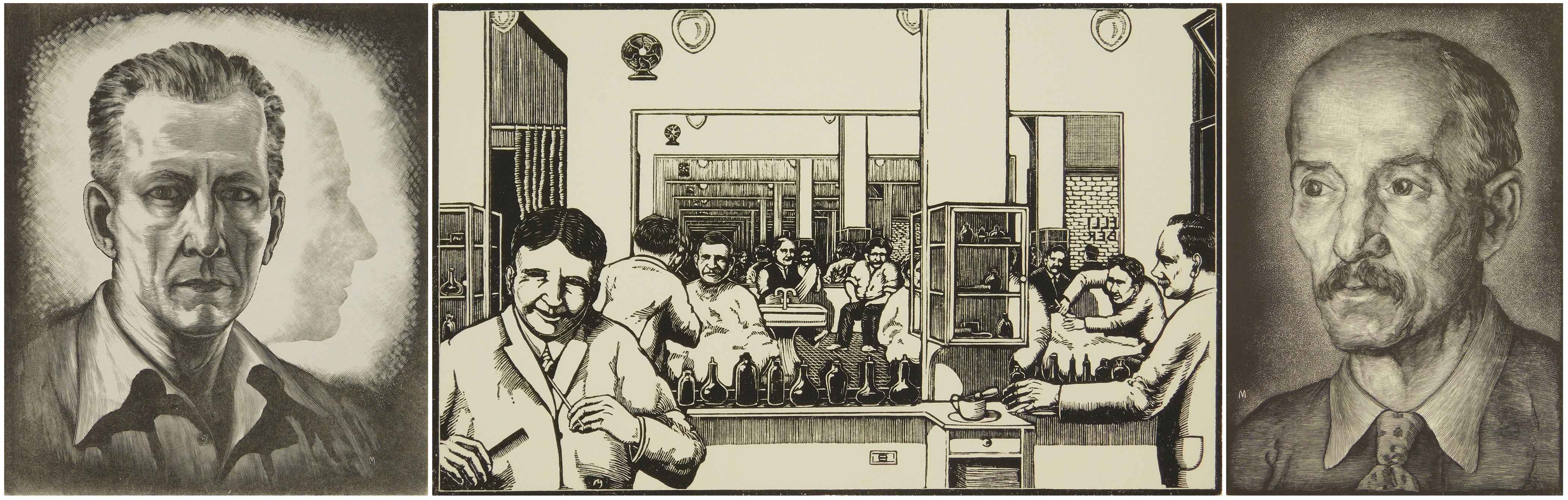 Appraisal: Leo Meissner - ''Barber Shop''- linocut signed titled and numbered