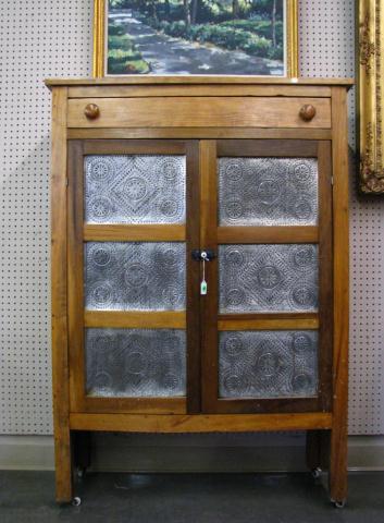 Appraisal: Antique Tin Door Pie Safe refinished poplar with one drawer