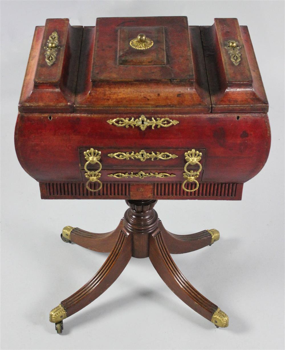 Appraisal: CLASSICAL LADY'S TOOLED LEATHER AND MAHOGANY DRESSING STAND the dressing