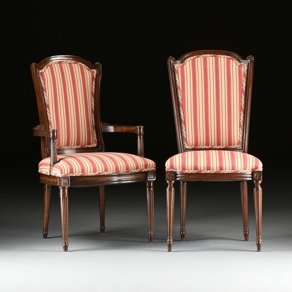 Appraisal: A SET OF TWELVE LOUIS XVI STYLE RED STRIPE UPHOLSTERED