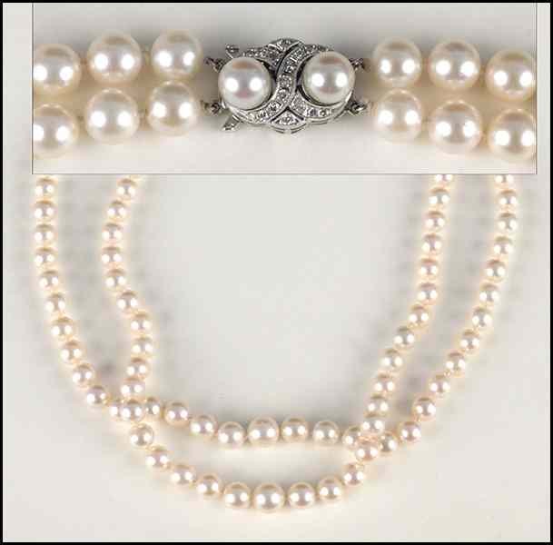 Appraisal: CULTURED PEARL DOUBLE STRAND NECKLACE Graduated pearls range from mm